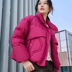 Winter Coat Female Rose Red Down Coats Puffy Woman Winter Jacket  Thickened Short Padded Women's Jacket Loose Outwears