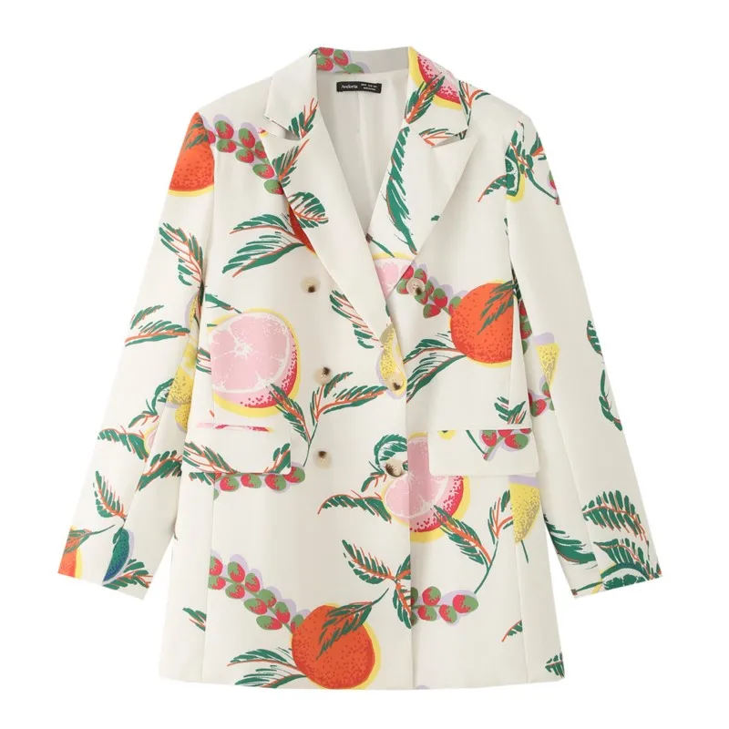 Set Dua Potong Wanita Musim Gugur 2025, Motif Buah Elegan, Skort & Blazer Kasual, Pakaian Stylish Cocok untuk Kantor dan Kegunaan Sehari-hari