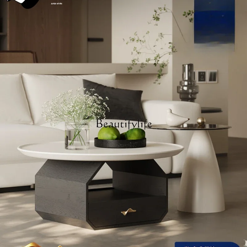 

LD33French living room coffee table 2024 new high-end modern minimalist size round coffee table combination