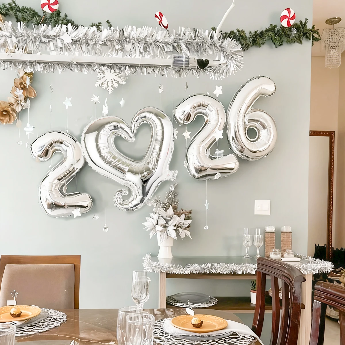 4 قطعة/المجموعة 2026 بالونات رقائق القلب للعام الجديد - أرقام 16 بوصة 18 بوصة قلب مجعد ذهبي وفضي للاحتفال بالحفلات #2