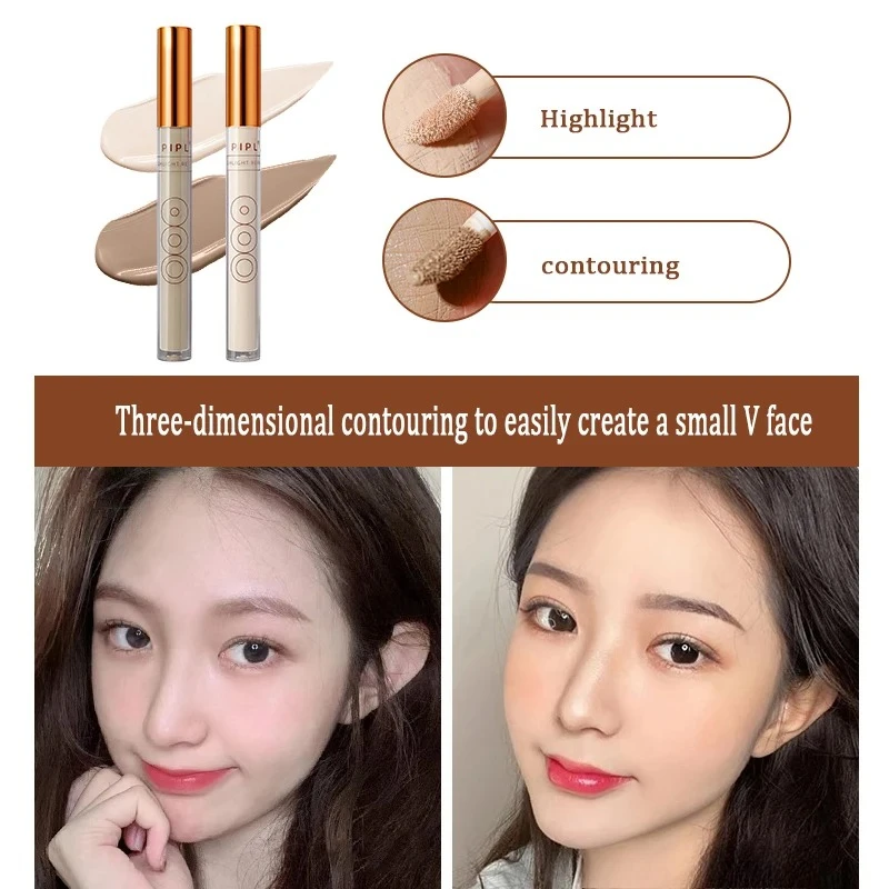 Resaltador con purpurina, sombra de ojos líquida con purpurina, ilumina el contorno, sombra lateral mate para la nariz, maquillaje de lápiz de gusano de seda Natural