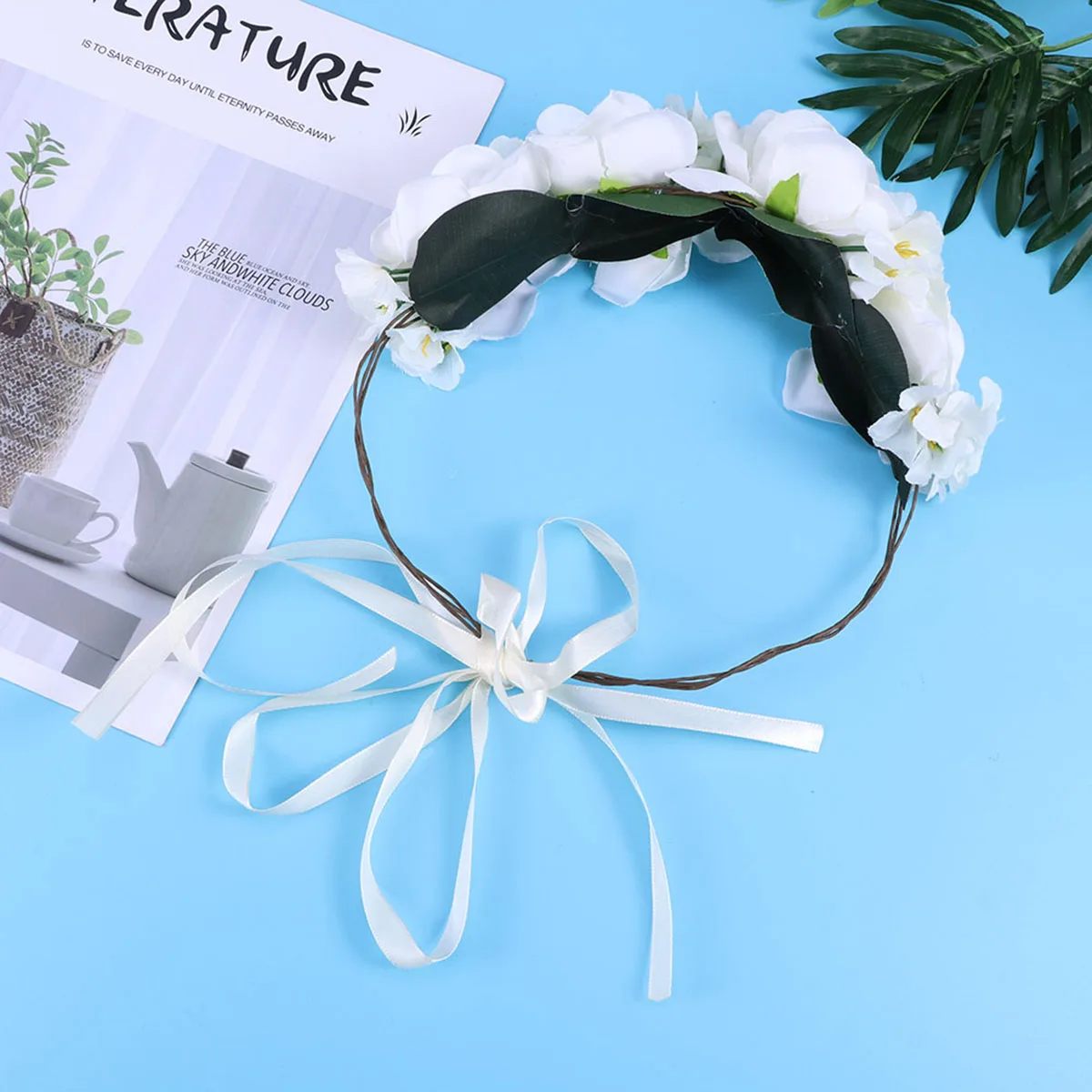 

Artificial Rose Flower Hair B Ribbon Binding Adjustable Length for Wedding Party Favors Birthday Cosplay