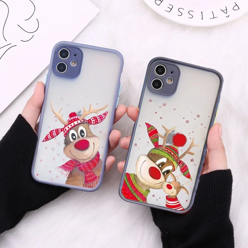 

Christmas Elk Snowman Santa Claus Phone Case For iPhone 17 16 15 11 12 14 13 Pro Max Mini X XS XR 7 8 Plus SE Matte Cover Fundas
