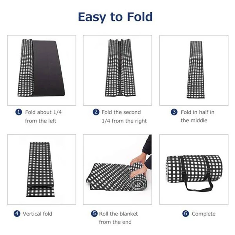 1 Piece Picnic Cloth Folding Mat Soft Blanket Black-White Outdoor Folding Waterproof Blanket Camping Beach Lattice 150Cmx200cm