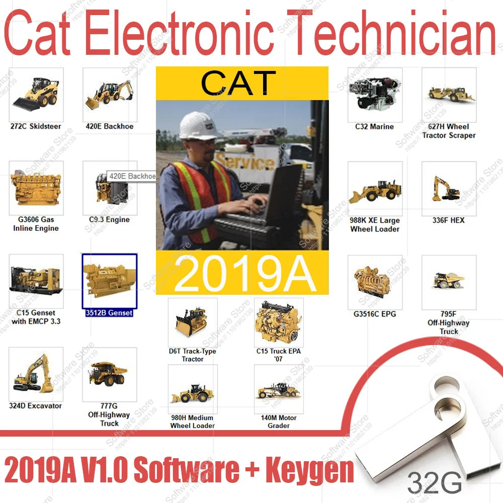 2024 Diagnostic Software + keygen + install video Cat ET 2019A hot Electronic Technician Excavator software link CD 32gb USB