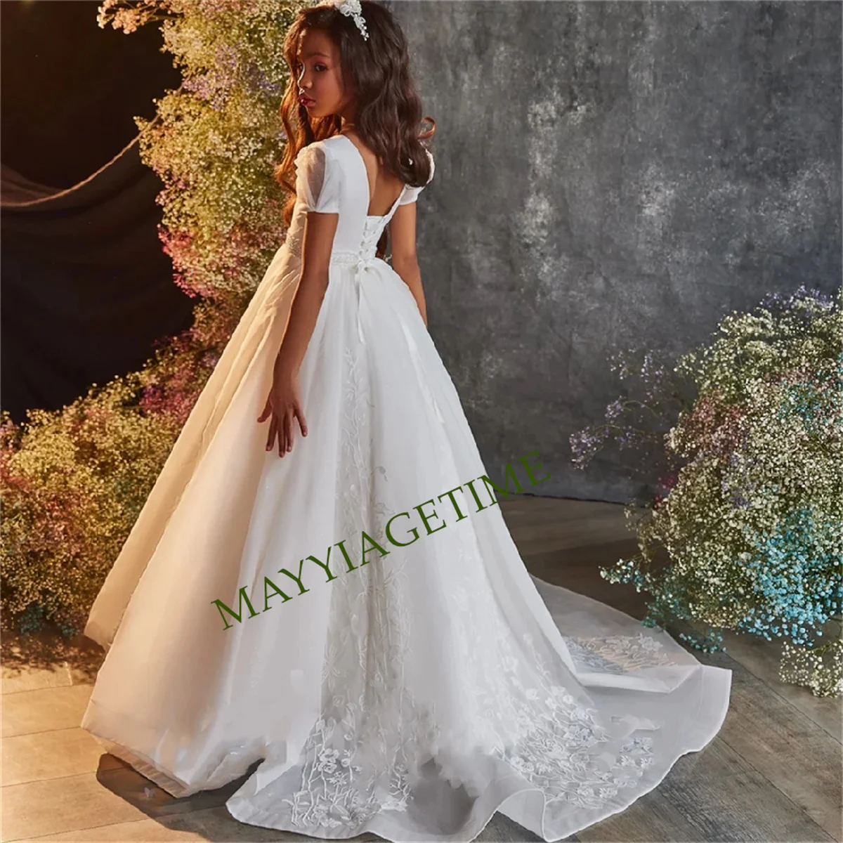 Vestidos de flores para niña, vestidos de banquete con cuentas azules, faldas escalonadas, vestido de princesa, boda, fiesta de graduación, navidad