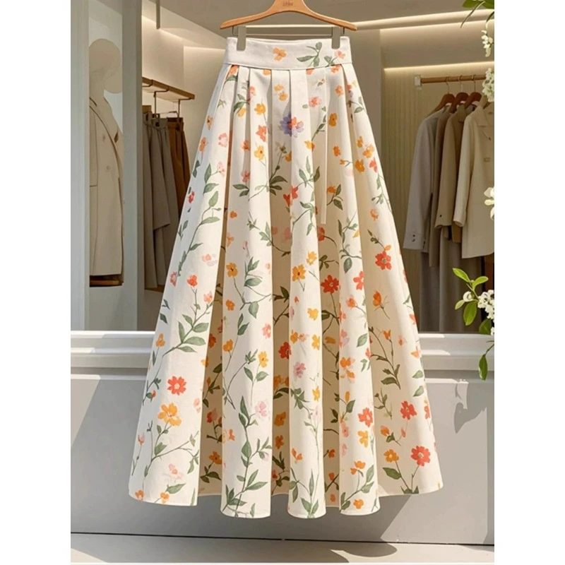 

Новая летняя высококачественная изысканная и красивая драпированная и высококачественная юбка трапециевидной формы с цветочным принтом для женщин