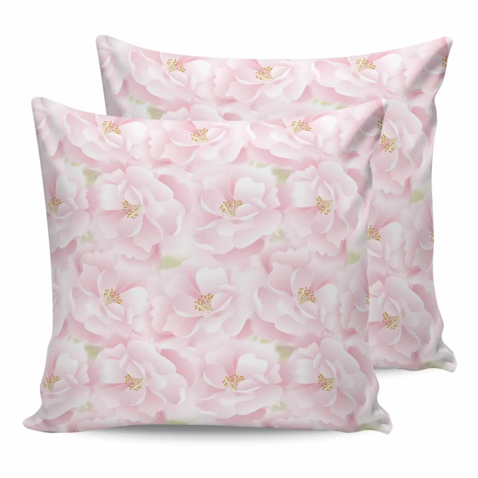 2/4 Pcs Pink Flower Roses Texture Waterproof Pillowcase Office Sofa Throw Pillow Case Car Cushion Cover Home Decor