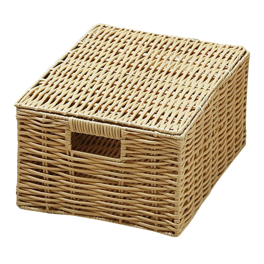 Woven Storage Basket Imitation Rattan Beige Multipurpose Sundries Organizer for Bedroom Living Room