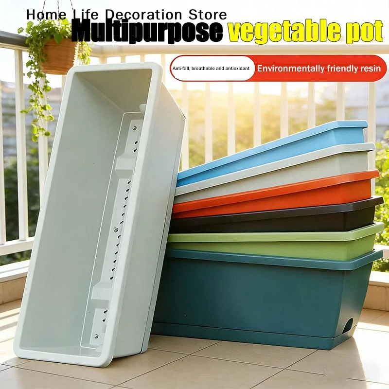 Self Watering Plant Pots Vegetables Container with Base Drainage Hole And Absorbent Rope Rectangular Flower Pots for Vegetable