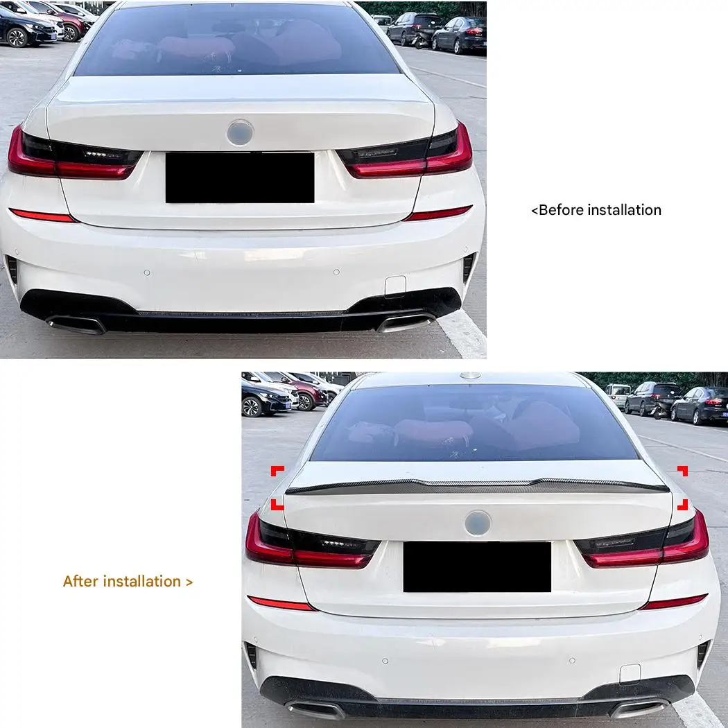 سبويلر سيارة لسيارات BMW 3 Series G20 G28 320i 330i G80 M3 2019 ~ 2025 PSM نمط ألياف الكربون سبويلر خلفي جناح صندوق السيارة + سبويلر سقف خلفي