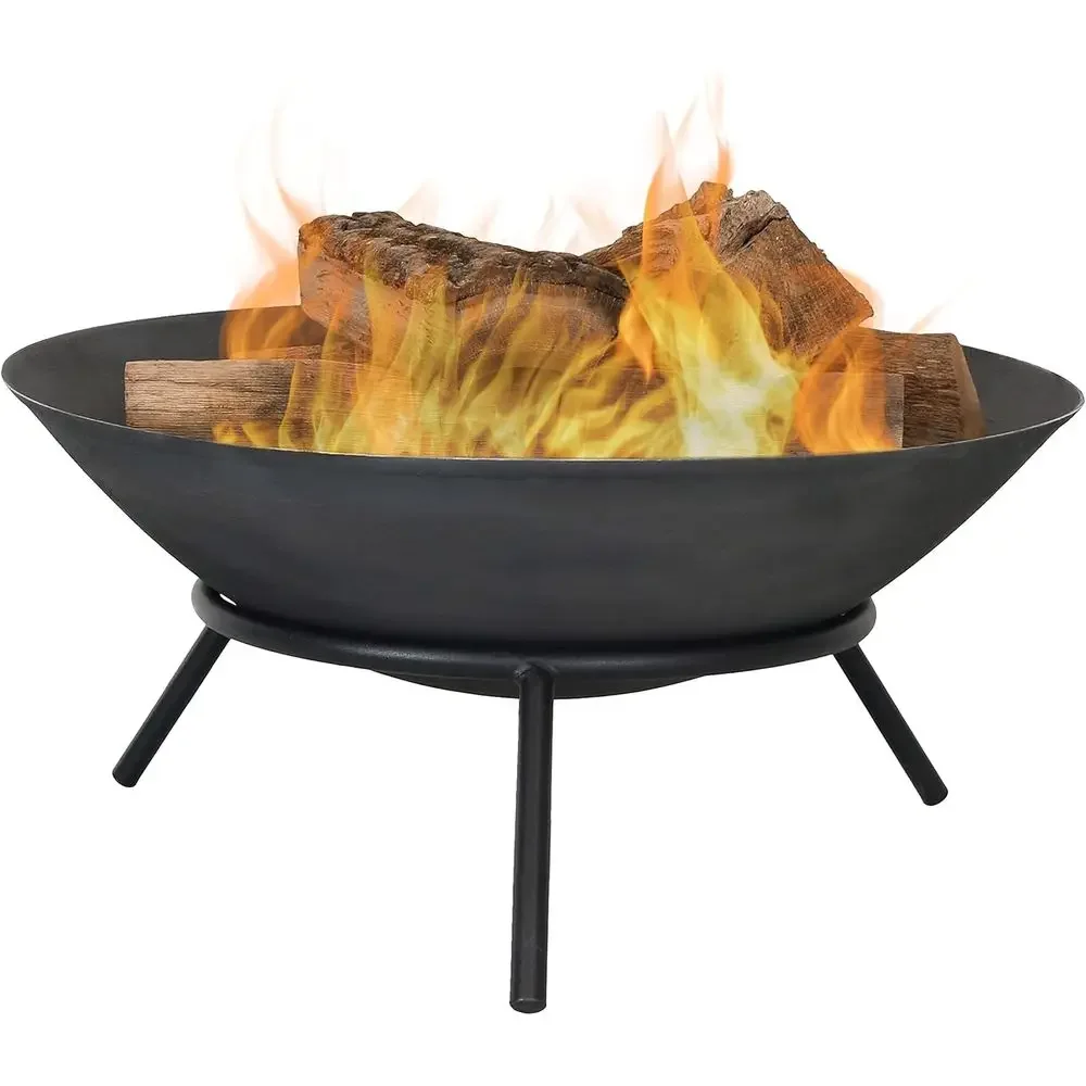 22 Portable Cast Iron Wood-Burning Fire Pit Bowl - Black Steel Finish