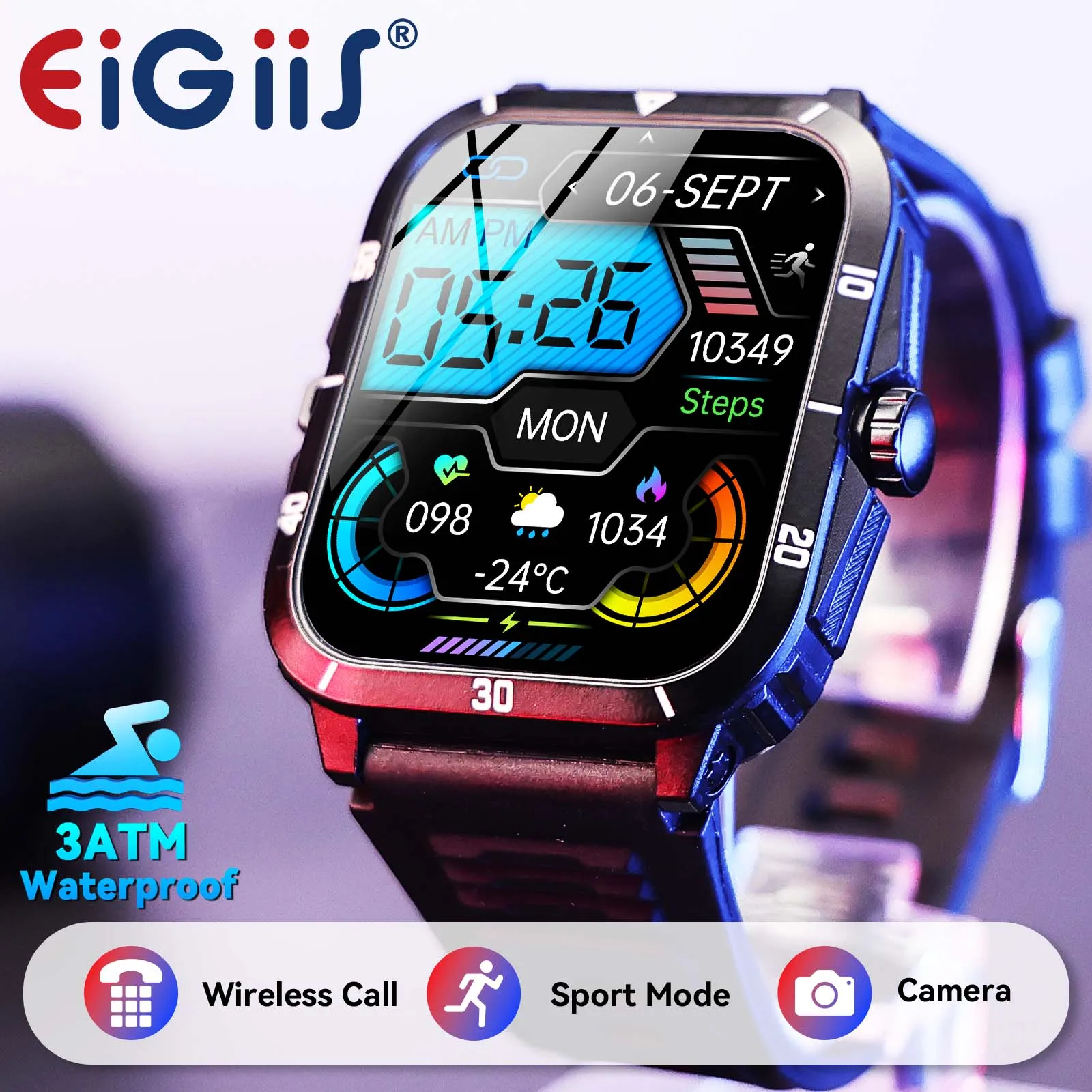 EIGIIS Smart Watch 3ATM Waterproof 1.96