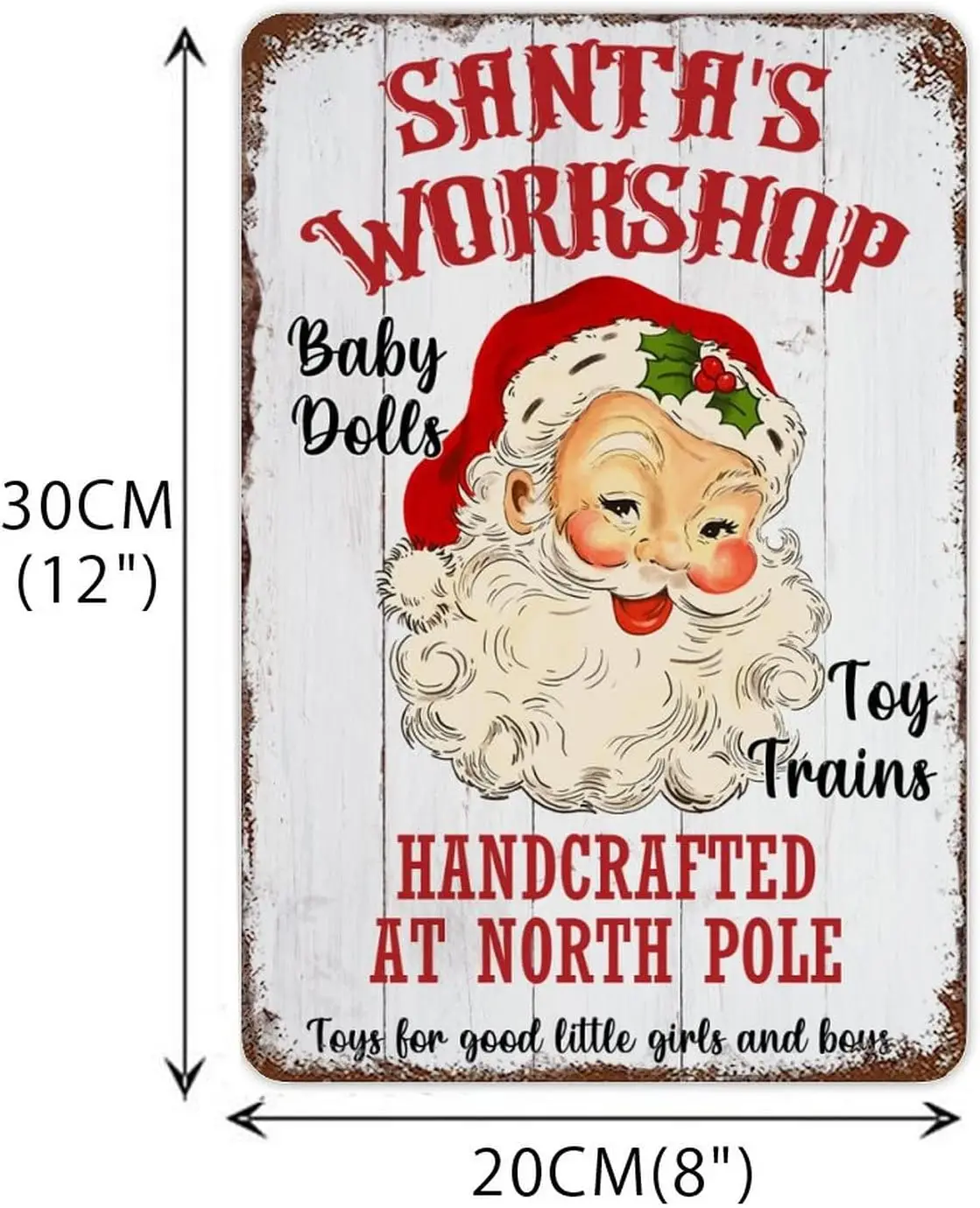 Merry Christmas Sign at North Pole Tin Sign Christmas Santas Workshop Metal Sign Classic Wood Grain Fireplace Mantel Tin Decor S