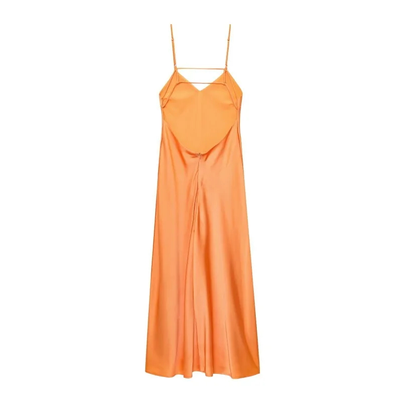 Nuevo vestido de verano con escote en V profundo y textura satinada con tirantes y cuello en V, vestido largo de fiesta con espalda descubierta para Mujer, vestido de noche elegante para Mujer