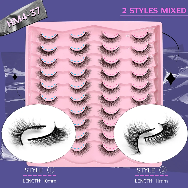 20 Pairs Mixed Shape Faux Mink Winged Eyelashes New Cat-Eye 3D Fluffy Soft Eyelash Reusable Full Strip Lashes Extension Makeup