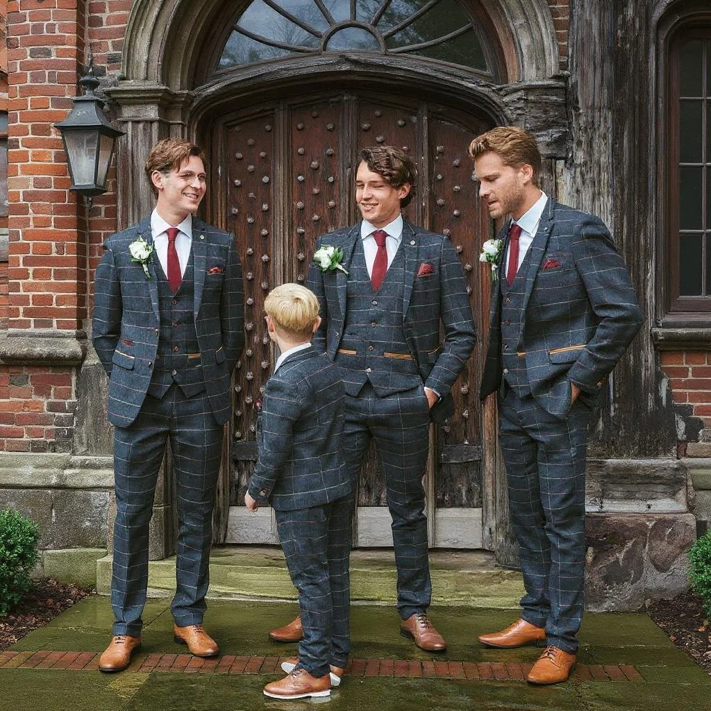 

Plaid Tweed Suits for Father and Son Sets Fashion 3 Pieces Wedding Prom Tuxedo Notch Lapel Family Outfits Custom Boy Suit