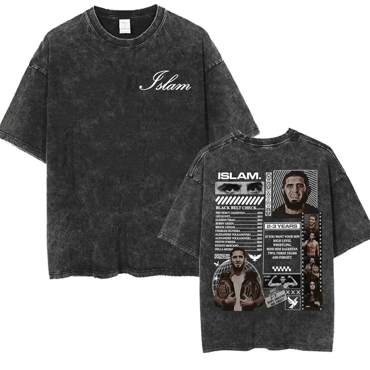 Vintage Washed Islam Makhachev Send Him 2-3 Years Dagestan and Forget T Shirts Men's Clothing Fashion Violence Aesthetic T-shirt