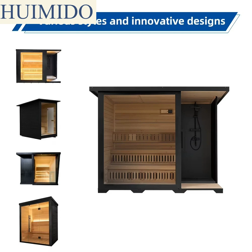 Outdoor sauna with shower, modern and stylish design, solid fir wood, factory direct sale, customizable wood quality