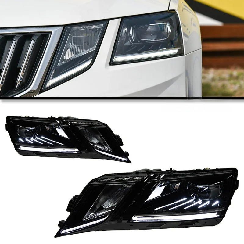 ￼ Suitable for 17-19 Octavia Headlight Assembly Modified High-End LED Daytime Running Lights Turn Signal Lens Light