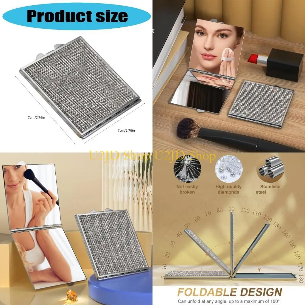 U2JD Małe kompaktowe lustro dwustronne makijaż Makijażowy Składane lustro kosmetyczne, przenośne lusterko z lustrem podróżnym