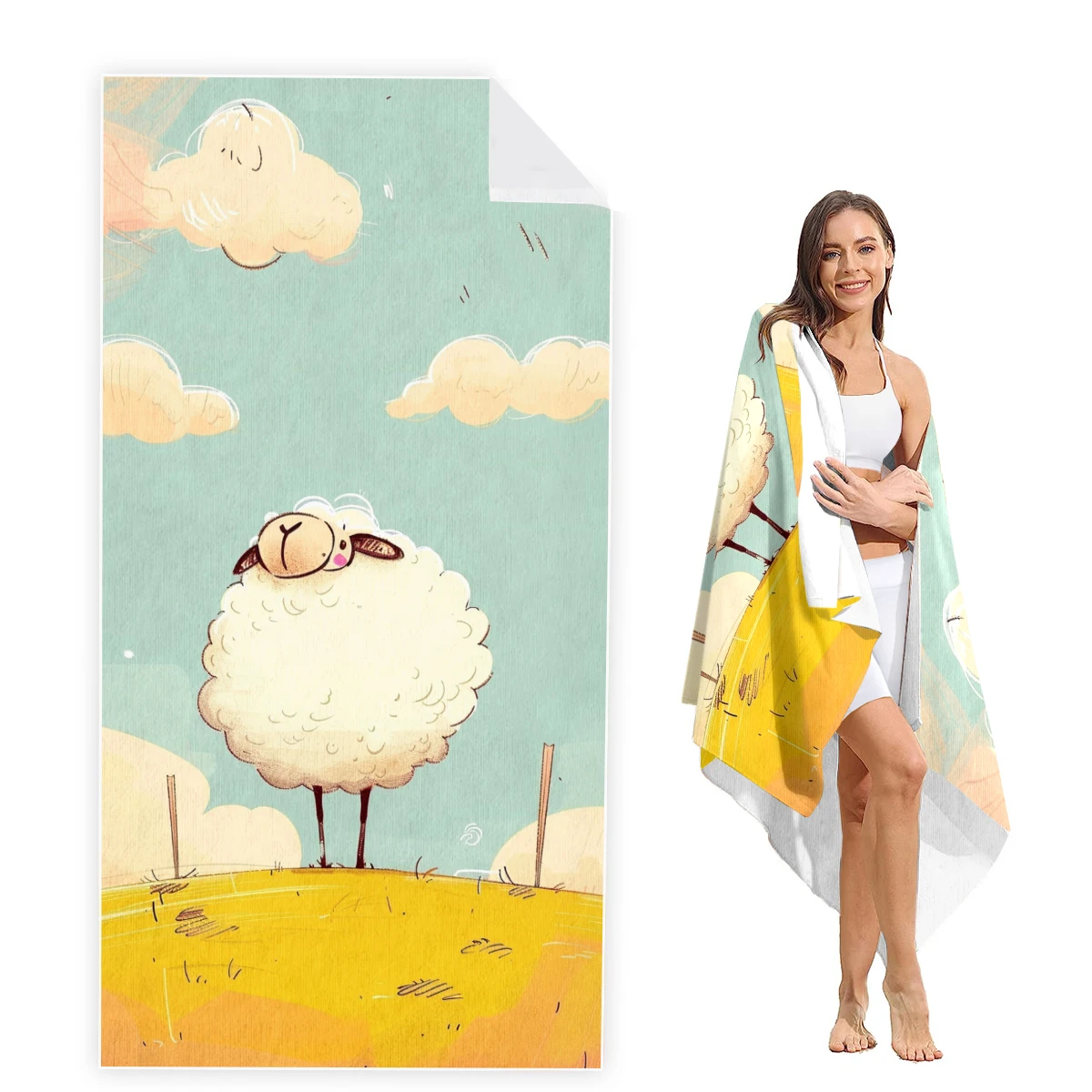 Sheep Beach Towel Oversized, Super Absorbent Sand Free Thick Microfiber Beach Towel,Beach Towels for Kids,Men,Women