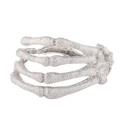 Hip Hop 5A+ CZ Stone Paved Bling Ice Out Ghost Hand Open Cuff Bangle Bracelet for Men Rapper Jewelry Drop Shipping