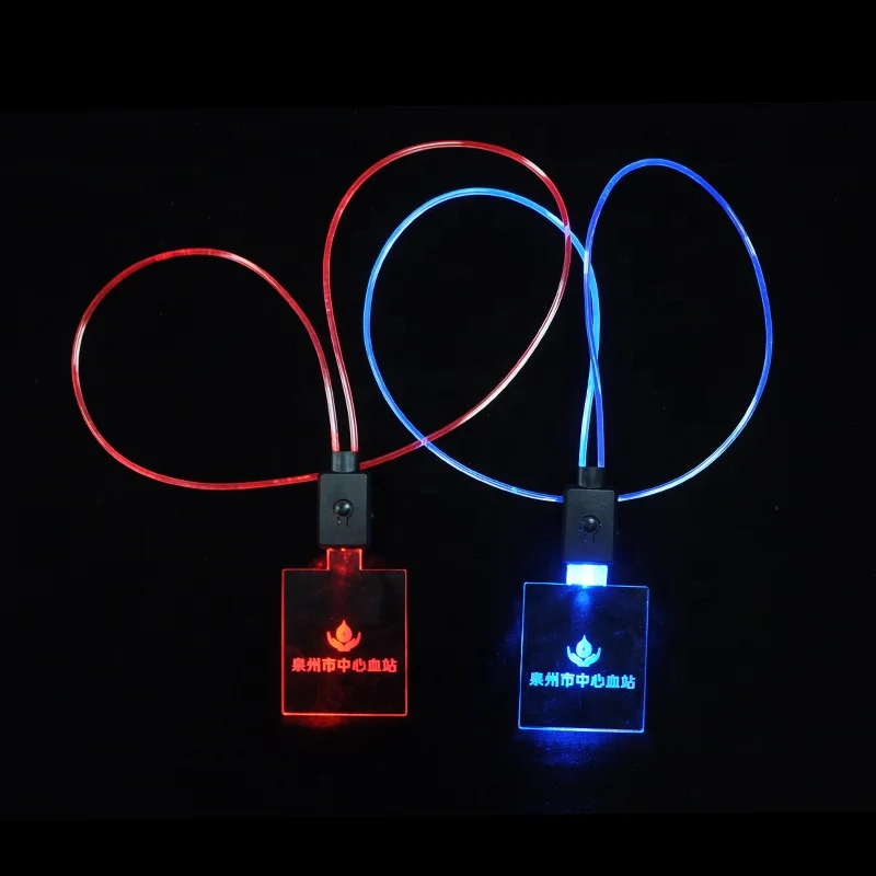 Customized.product.USB rechargeable New Hot Selling Customized LOGO Colorful Badge ID  Card Holder Glowing LED Lanyard