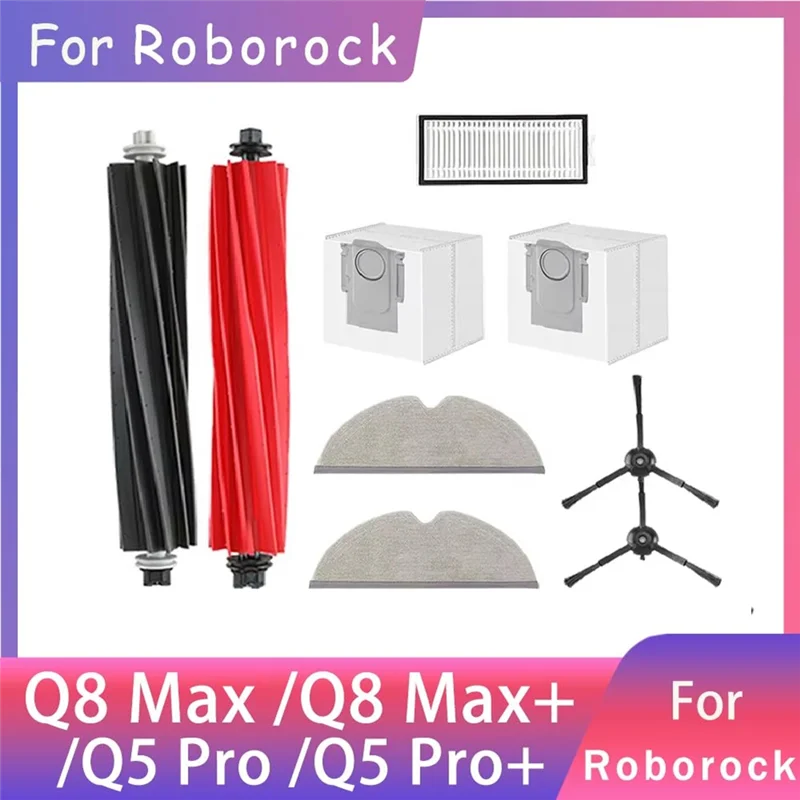 

ABGE-For Roborock Q8 Max/Q8 Max Plus/Q8 Max+/Q5 Pro/Q5 Pro+ Robot Part Main Side Brush Hepa Filter Mop Pad Dust Bag
