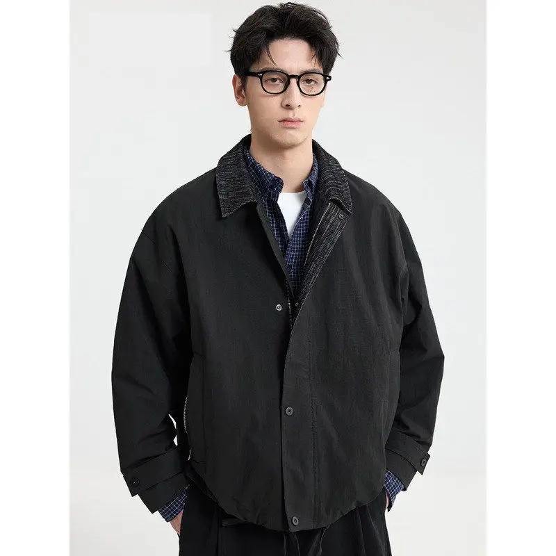 

Trendy Men's Workwear Collared Jaet Loose Splice Design Vintage Barn Sle Outerwear Spring 2026 Casual Waterproof Cotton