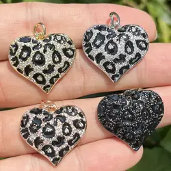 Leopard Enamel Pave Heart Charms