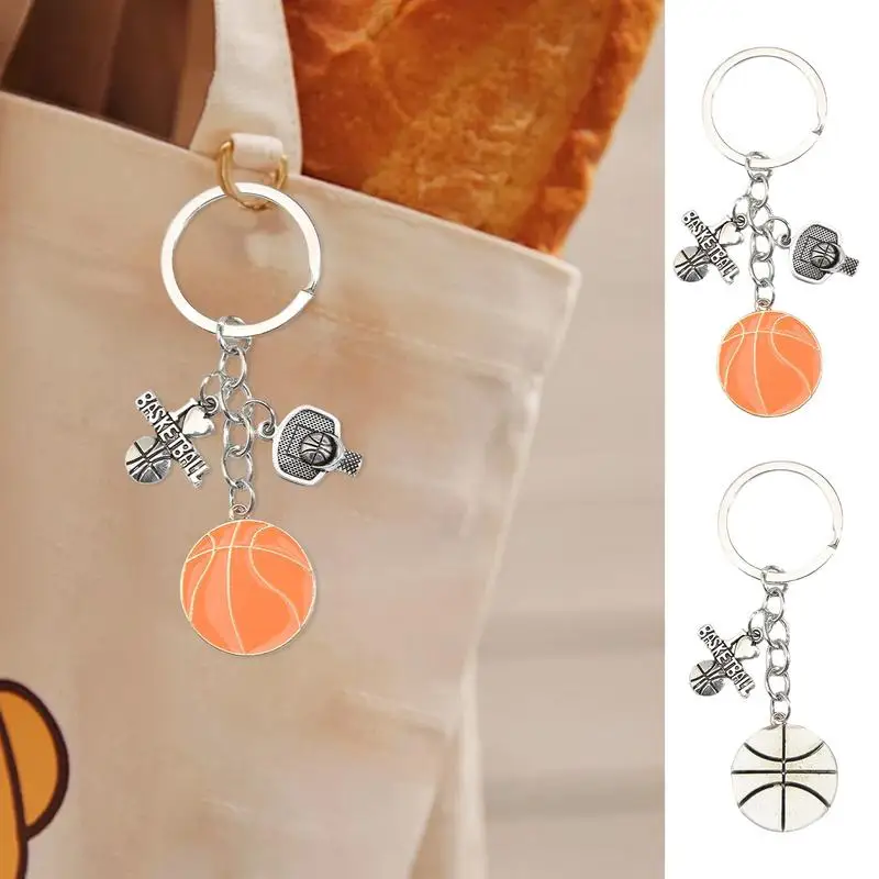 Metal Enamel Sports Keychain I Love Basketball Key Ring Basketball Hoop Key Chains For Athletes Men's Gifts Sports Keychain