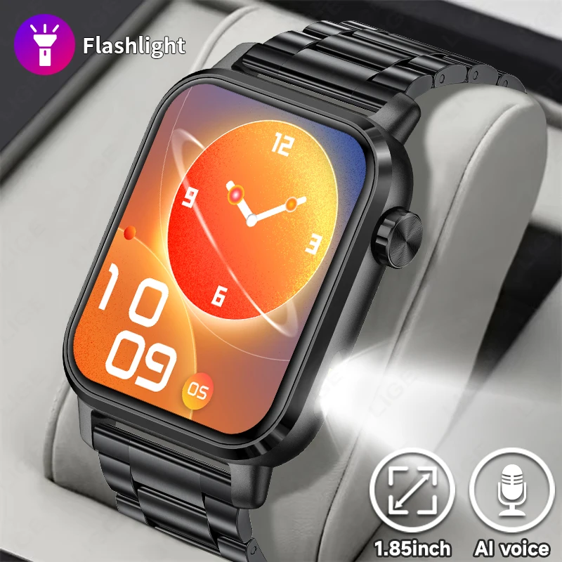 

LIGE 2025 Smart Watch Men 1.85'' HD Bluetooth Call Waterproof Flashlight Sports Fitness Tracker Women Smartwatch For Android IOS
