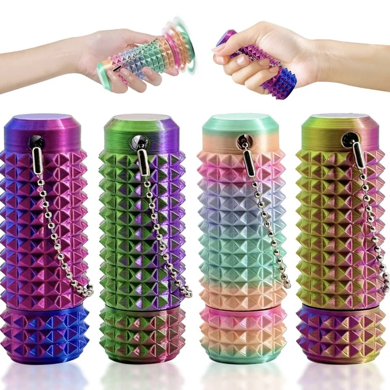 1pcs Fidget Keychain 3D 인쇄 Spiky Grippie Stim 열쇠 고리 감압 데스크탑 장식품 스트레스 릴리프 참신 선물