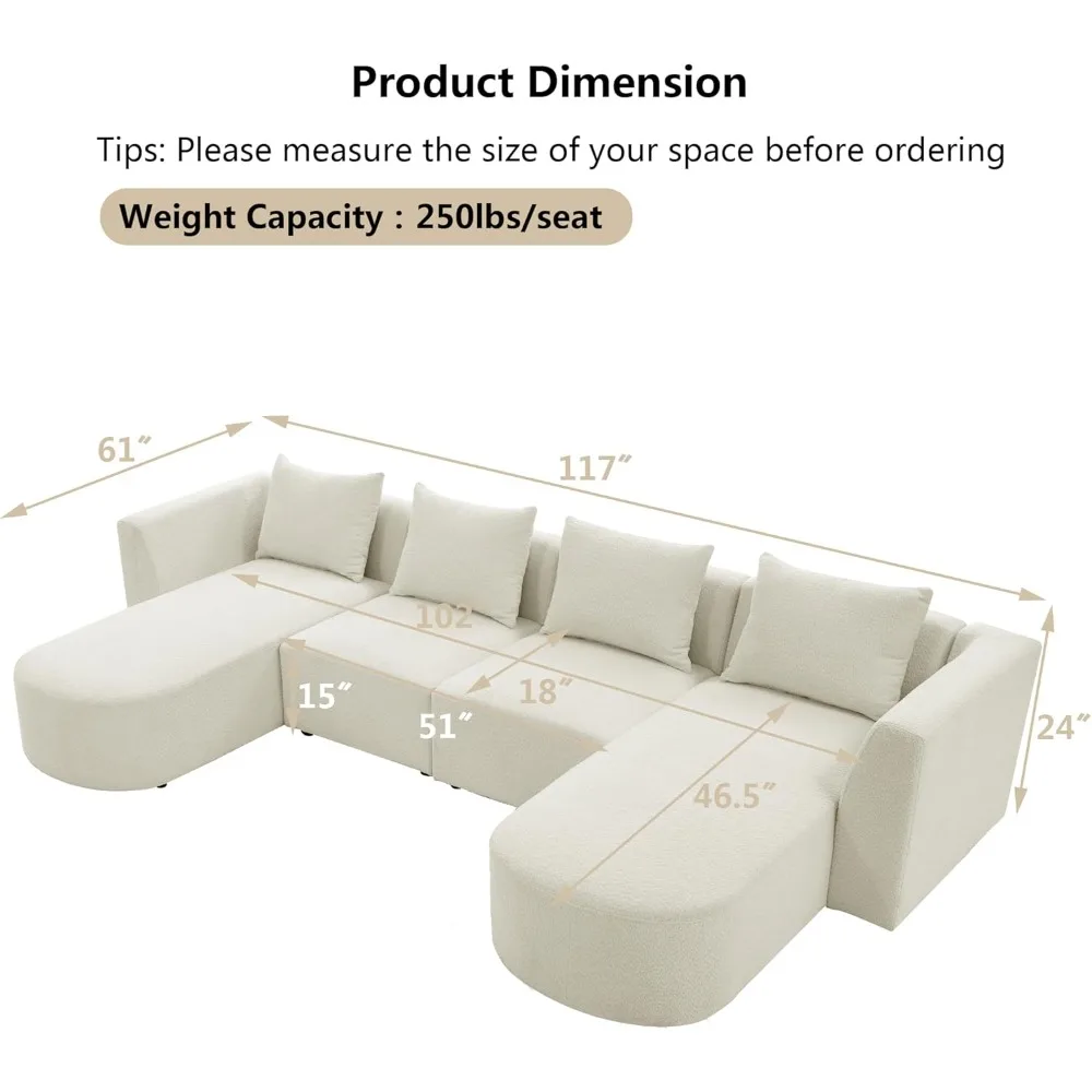 Modular Sectional Sofa, Modern Minimalist Sherpa U Shaped Couch Set with Two Single Seats and Two Chaises