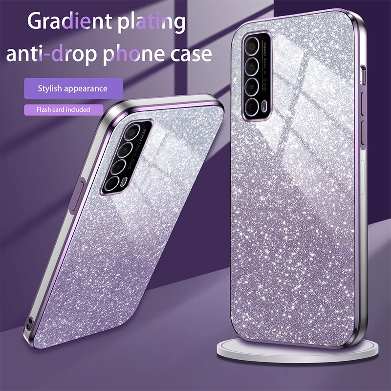 Shiny Glitter Plating Silicone Case for Huawei P smart 2021 Y7a Coque Camera Lens Soft Back Cover