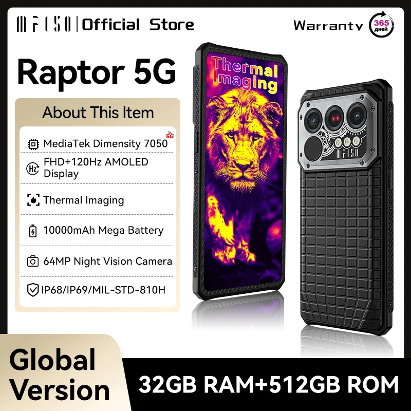IIIF150 Raptor 5G Rugged Phone 6.78inch 120Hz AMOLED Display 10000mAh 65W 16GB+512GB 50MP Camera NFC Android 14 Smartphone