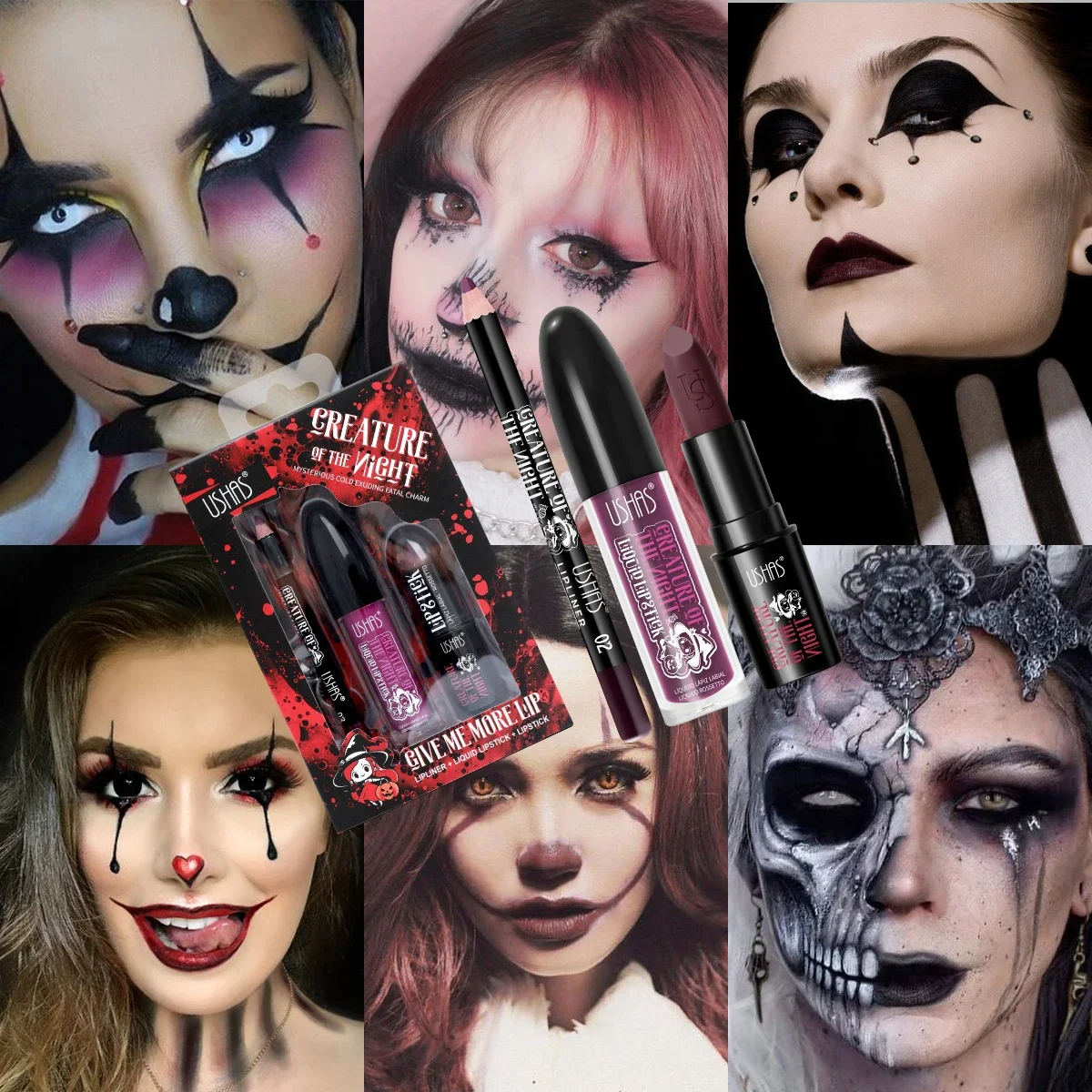 Langdurige fluwelen lippenstiftset Matte niet-overdracht Waterdichte lipglossvoering Combo Hoge kleurintensiteit Halloween-make-up