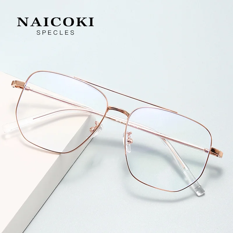 

NAICOKI Square Men's Glasses Full Frame Pilot Style Stainless Steel Eyeglasses UV400 Classic Brand Designer Spectacles BJ9416BS