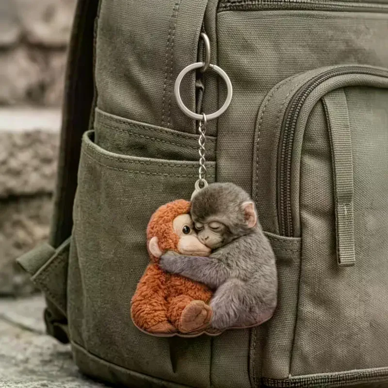 New Cute Protect Punch The Monkey Acrylic Keychains Cartoon Bag Pendant Keyrings Creative Jewelry Fans Friends Gifts