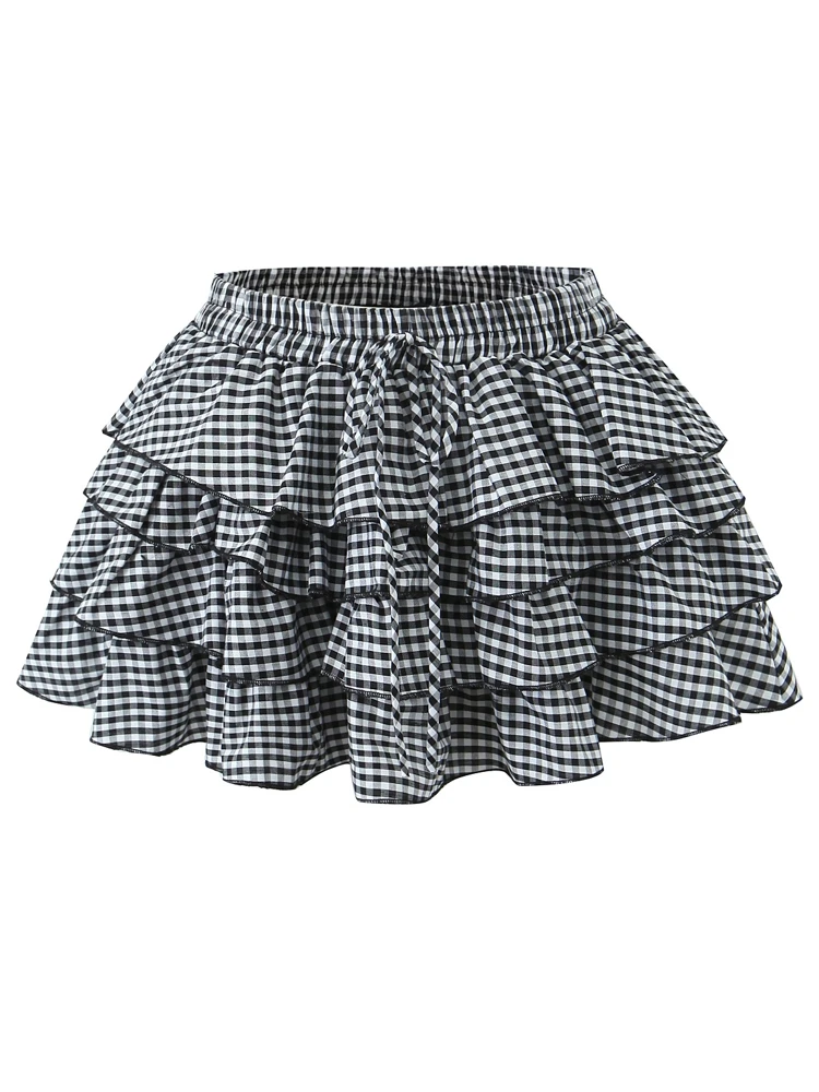 OUROPEAN ZTATION 2025 Autumn New Female Evening Party Bottoms High Waist Glamorous Spring Woman's Pleated Skirt Mini Skirt Plaid