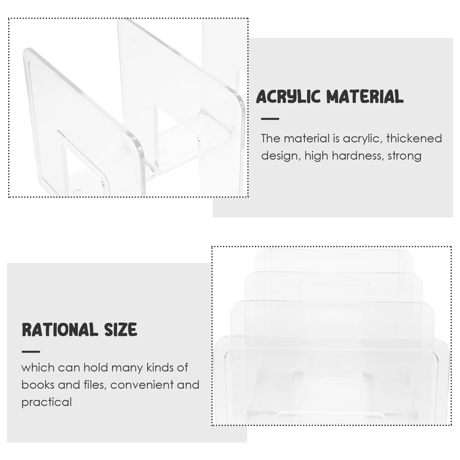 Thick Acrylic Transparent Bookend Organizer Desktop Divider Bookshelf Accessories for Study Office Library Files