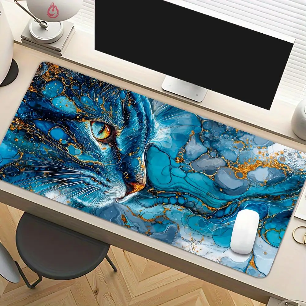 Artistic Fluid Cat Pattern Mouse Pad Desk Mat Large Computer Office Carpet XXL Mousepad Gamer Gaming PC Accessories Keyboard Rug