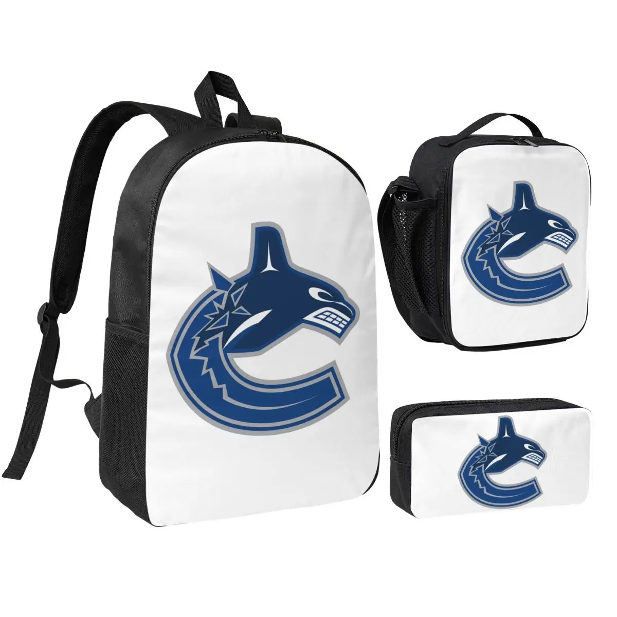 

Eel Hockey Vancouver Canucks Merch Backpack Boys Girls BookBag School Bag Shoulder Bags 3ps Insulated Lunch Bag Pencil Case