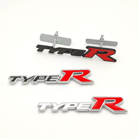 3D Metal Black Red Letters Type R Logo Car Front Grille Badge Emblem for Honda Accord Civic Type R Auto Accessories