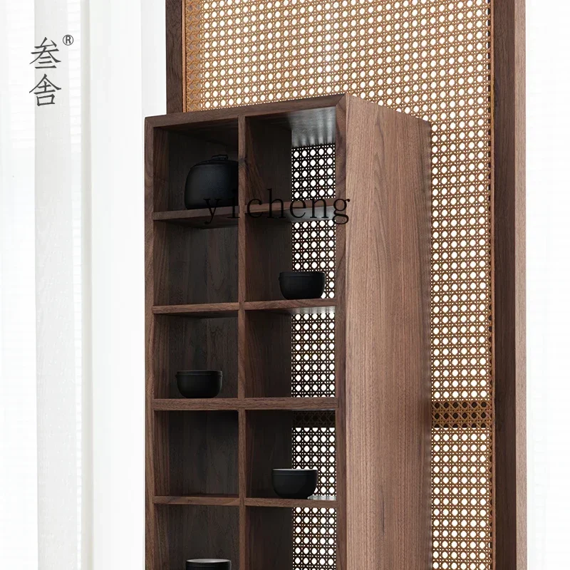GZ-8 Black Walnut Solid Wood Tea Set Shelf Teapot Display Cabinet