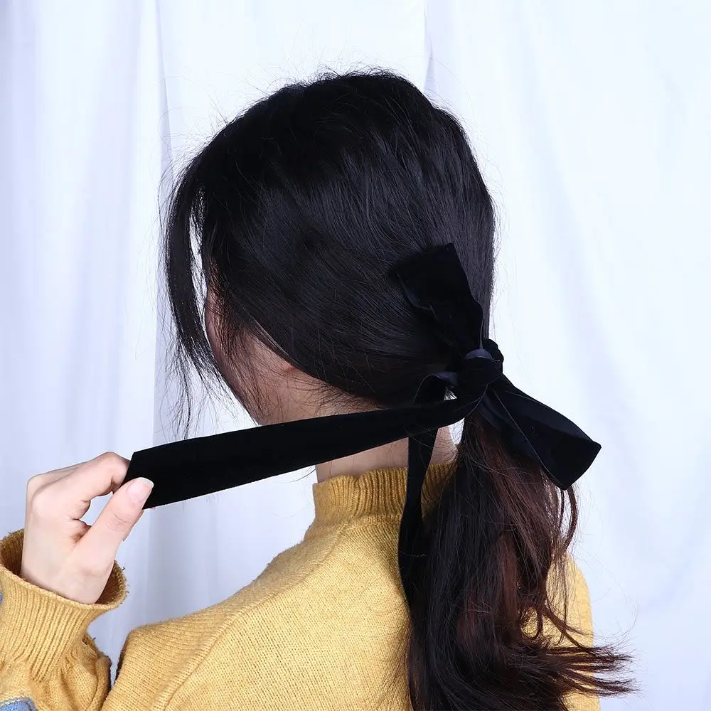 French Style Gift Ribbon Bow Handmade Headwear Velvet Elastic Hair Rope Long Hairband Ponytail Holder