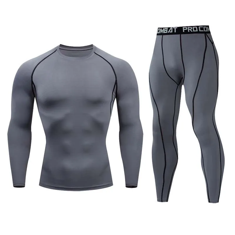2-teiliges Herren-Kompressions-Sportbekleidungs-Set, Langarm-Oberteil und Hose, Elastisch, Schnelltrocknend, für Fitness, Workout, Jogging, Training, Yoga, Trainingsanzug – Detail 8