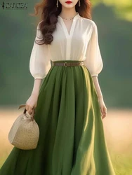 ZANZEA Women A-Line Office Lady Vestidos Casual Summer Dress 2025 Spring Lantern Half Sleeve Dresses Elegant V-Neck Party Robes