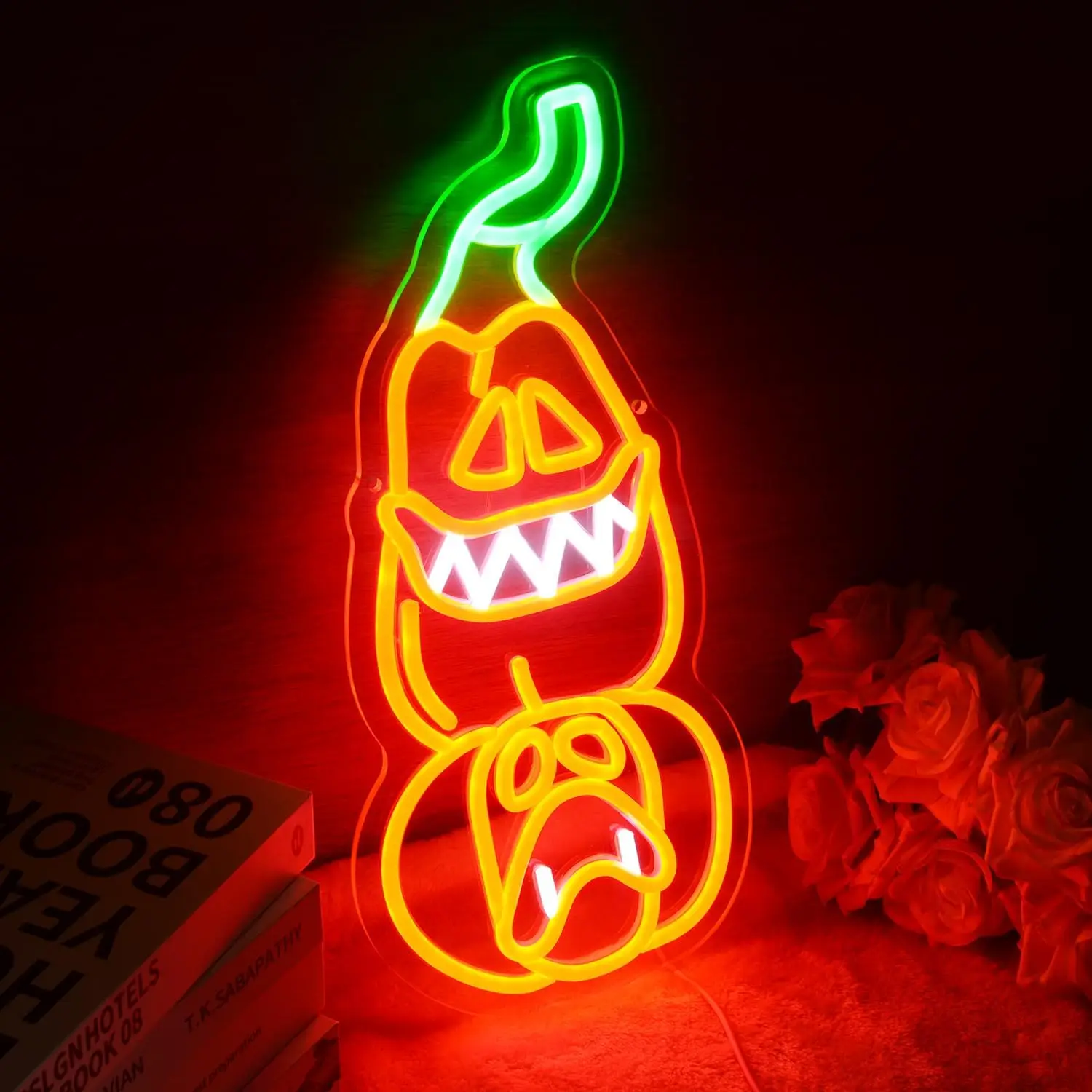 Whimsical Pumpkin Mannequin LED Neon Sign USB Dimmable Neon Light Sign for Gameroom Bedroom Bar Livingroom Party Gift Wall Decor